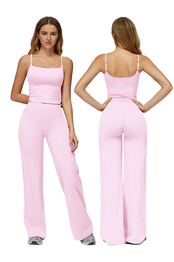 Womens Workout Sets 2 Piece Spaghetti Straps Square Neck Crop Top Straight Butt-lifting Leg Yoga Pants Pilates Outfits