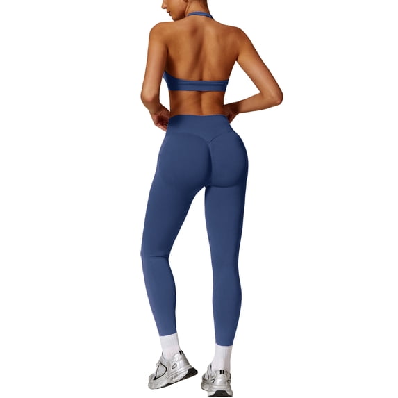 IDOPIP Workout Sets for Women Seamless Butt Lifting Leggings Halter Sports Bra Scoop Neck Backless Yoga Outfit 2 Piece Gym Running Outfits
