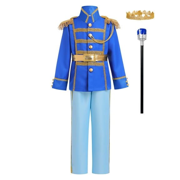 IDOPIP Toddler Kids Boys Prince Charming Costume Medieval Royal Prince Jacket Pants Crown Dress Up