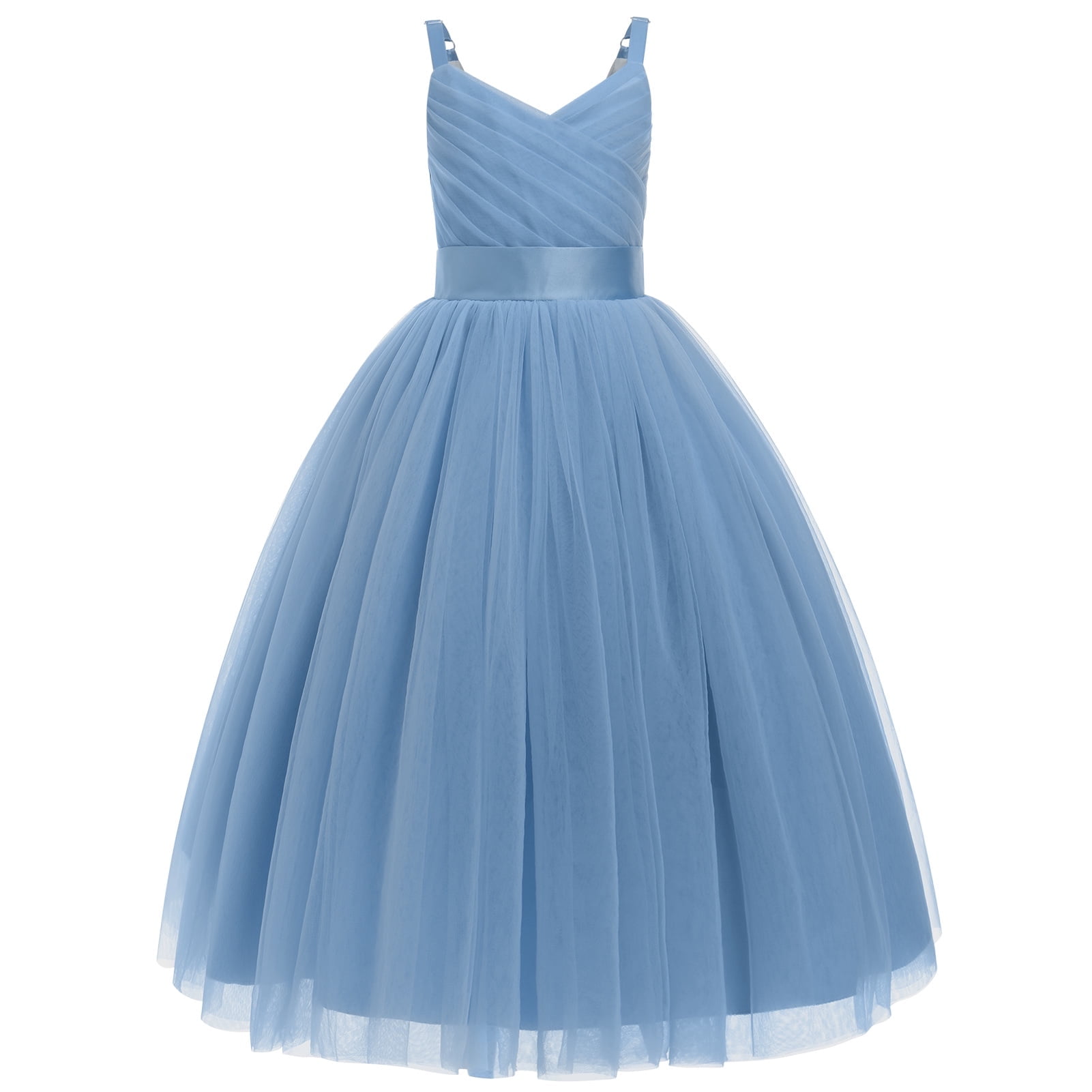 IDOPIP Flower Girl Dresses for Wedding Spaghetti Strap Tulle Princess Pageant Birthday Party Gown