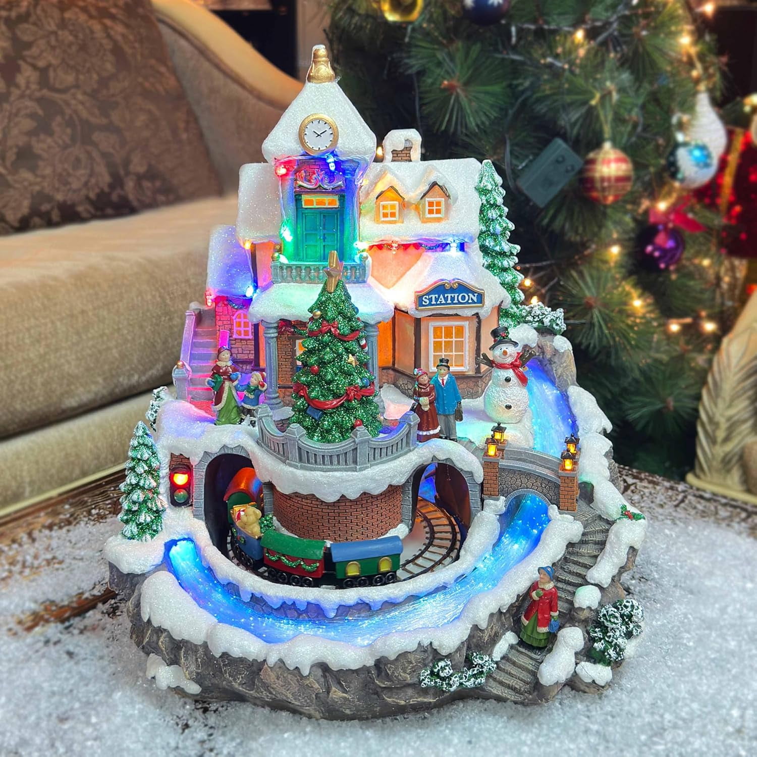 IDP 13.6”H Polyresin Christmas Village LED & Musical Train Station with ...