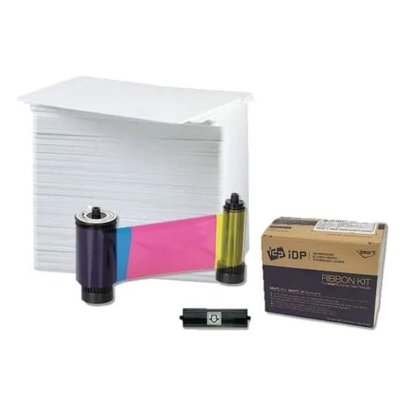 IDP 659366 Color Ribbon YMCKO - 250 Prints for Smart-31, Smart-51D, Smart-51L and Smart-51S Printers with 500 HYYYYH Premium White Blank Plastic CR80 30 Mil PVC Cards