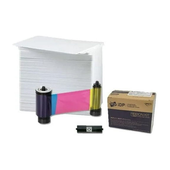 IDP 659366 Color Ribbon YMCKO - 250 Prints for -31, -51D, -51L and -51S Printers with 500 ZQRPCA Premium White Blank Plastic CR80 30 Mil PVC Cards