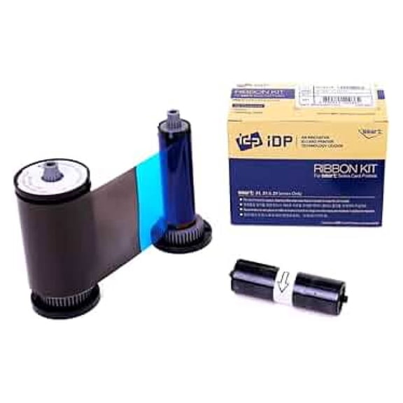 IDP Genuine SMART-31 & SMART-51 Series Card Printer Ribbon - YMCKOK Color, Two Resin Black & Overlay Panels Ribbon w Cleaning , 200 Cards/roll (Not Compatible with IDP Solid Series Printers)