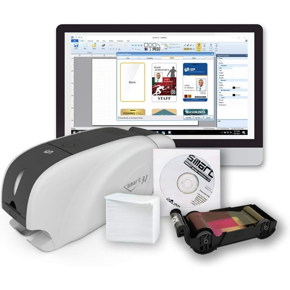 IDP SMART-31D Duplex ID Card Printer Kit: Includes Printer, Color Ribbon, 100 Cards and Software (23 sec/card YMCKO) (5 sec/card Mono) (300 dpi) (USB)