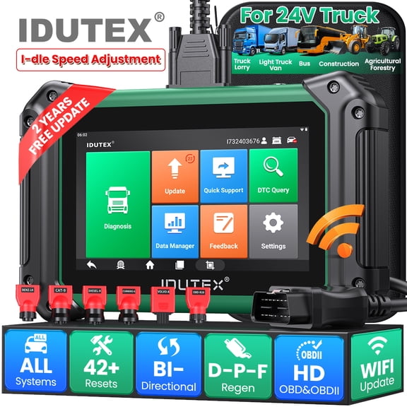 IDUTEX Heavy Duty Truck Scanner with D.P.F Regen & 42+ Resets, Full System Diesel Truck Diagnostic Scan Tool, Truck Bidirectional Diagnostic Tool for Cummins, Detroit, Paccar, 2 Years Free Update