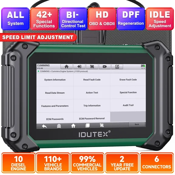 IDUTEX TS710 Diesel Heavy Duty Truck Full System Diagnostic Tool OBD2 Scanner DPF Regen Actuation Test for Truck Lorry