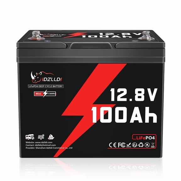 IDZLLDI 12V 100Ah LiFePO4 Battery, 100A BMS, 1280Wh Deep Cycle Rechargeable Lithium Battery for RV, Off-Grid, Solar, Marine, Camping