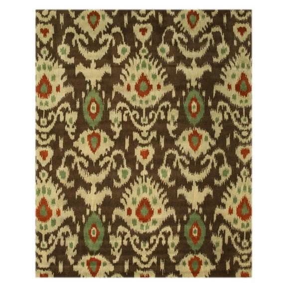 IE26BN Hand Tufted Wool Ikat Rug, 7'9 x 9'9, Brown