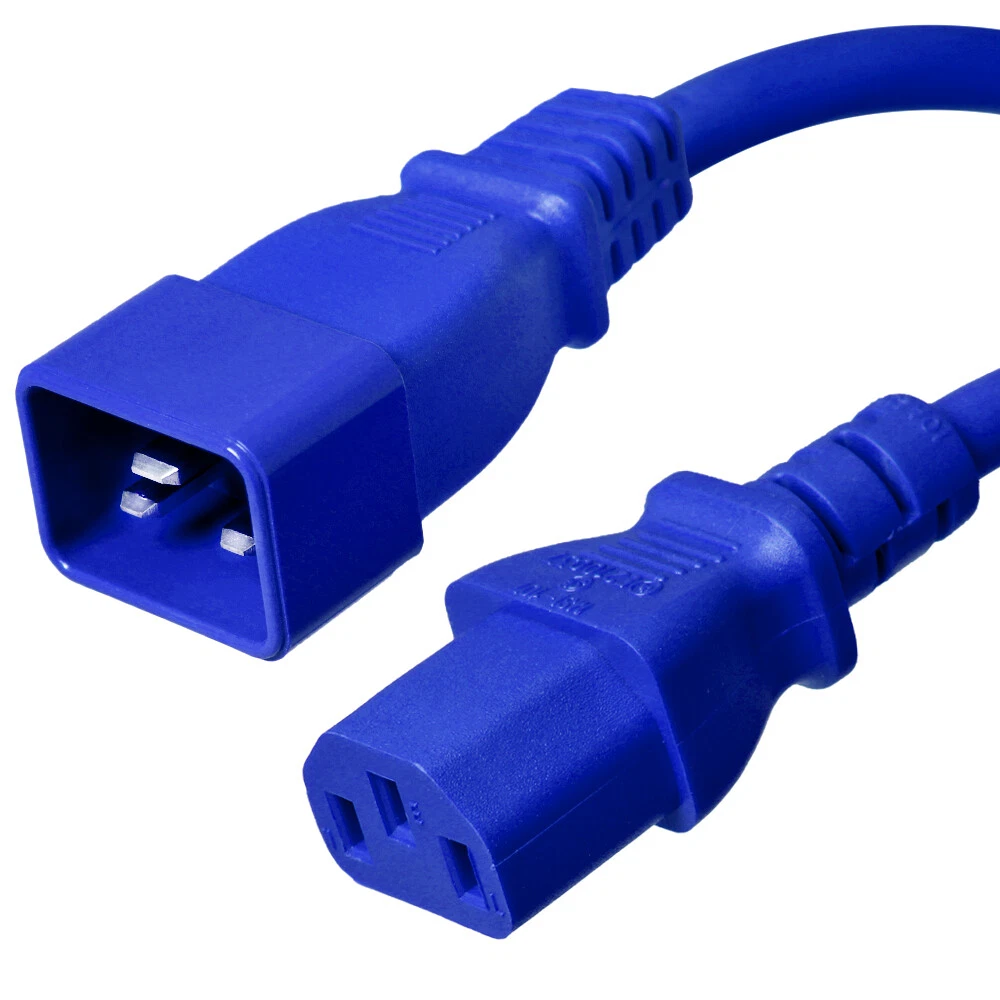 Cordon D'alimentation IEC C20 Vers C13 - 3 Pieds (0,9m), Bleu, 15A/250V, 14 AWG, Iron Box