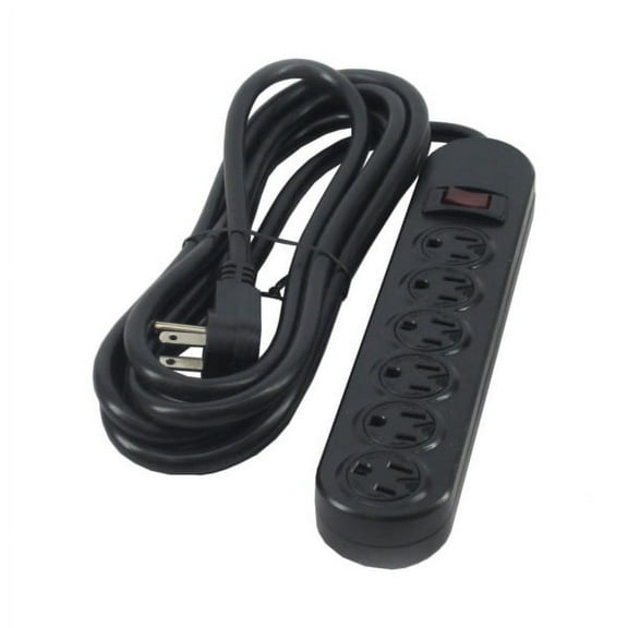 IEC ADP8004BK-12 Surge Suppressor Black UL 6 Perpendicular Outlets with Rotating Safety Caps 12 foot cord