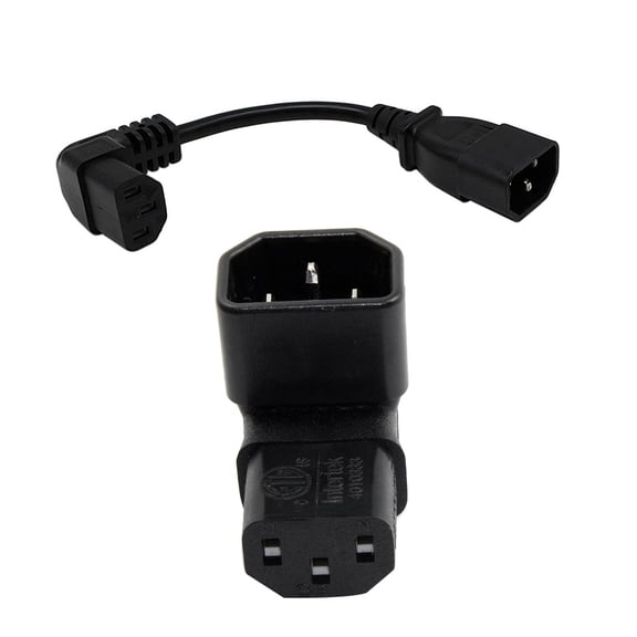 IEC Male C14 to Up Right Angled 90 Degree IEC Female C13 Power Extension Adapter with 18cm IEC 320 90 Degree C13 3 Pin Female to C14 3 Pin Male PDU Power Supply Extension Cord,black