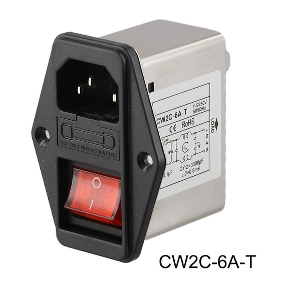 IEC Socket Type Power Filter CW2C-3A-T,CW2B-6A-T,CW2B-10A-T,CW2C-6A-T,CW2B-3A-T,CW2C-10A-T With Light Safety Switch For Lighting