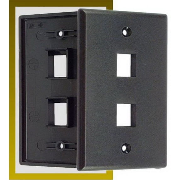 IEC WB10802 Black Plastic Wall Plate with 2 Cutout for a Keystone Insert