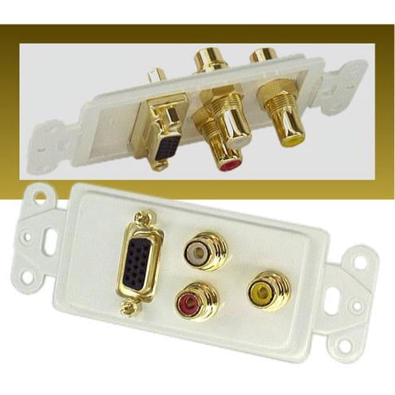 IEC WDH721661 White Decora Insert with One VGA and Three RCAs (Red - White - Yellow)
