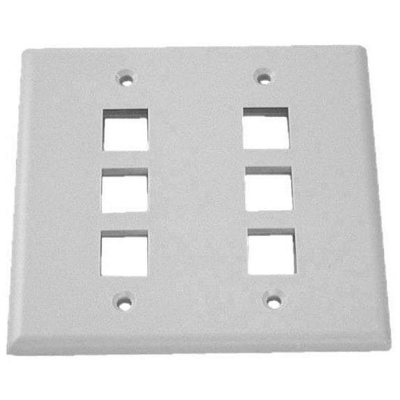 IEC WH20806 White Plastic Two Gang Wall Plate with 6 Cutouts for Keystone Inserts