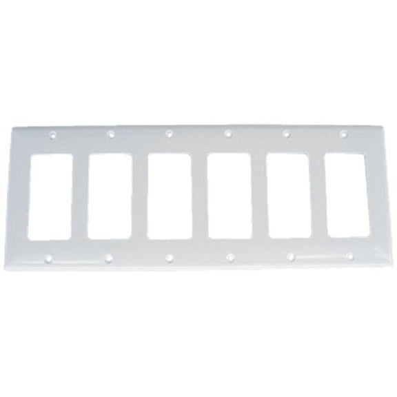 IEC WH60006 White Plastic Six Gang Wall Plate with 6 Decora Cutouts