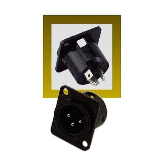 IEC XLR03M-MTB 3 Pin XLR Male Audio Connector in Square Panel Mount Housing Black