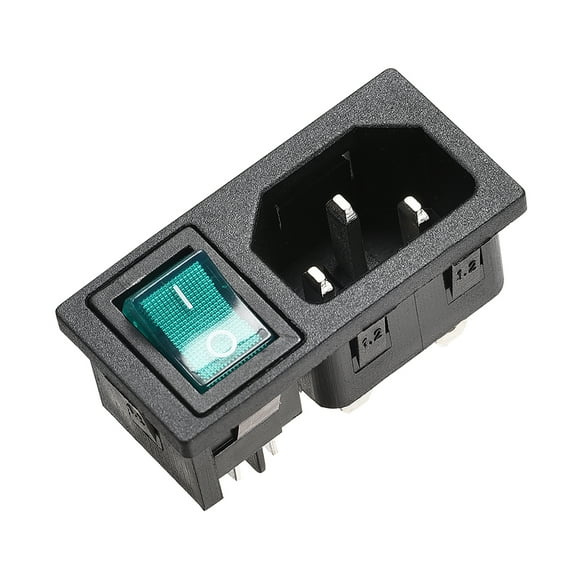 IEC320 C14 Inlet Module Connector Male Power Socket w Switch AC 250V 10A Green 1Pcs
