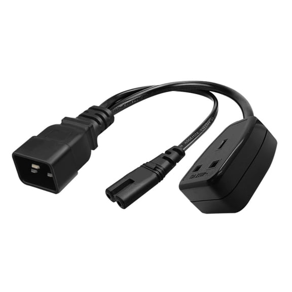 IEC320 C20 to C7+UK Power Cord, C20 Male to IEC320 C7+UK Female Connectors Adapter Cable Black