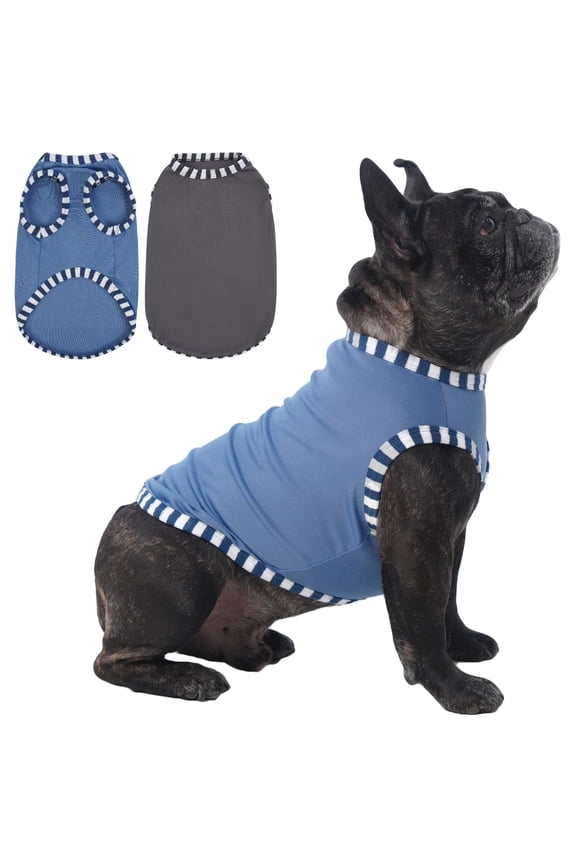 2 Pack Dog T-Shirt for Small Dogs | Breathable Stretch Fit for Summer, UV Sun Protection for Chihuahua & Cats, Gray+Blue,M