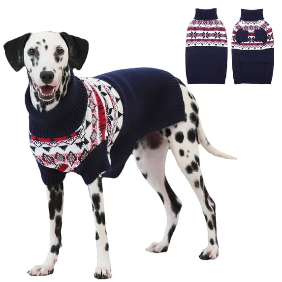 IECOii Christmas Dog Sweater for Medium Large Extra Large Dogs Halloween Turtleneck Dog Sweatshirt Knitted Warm Pet Winter Clothes,Blue,XL