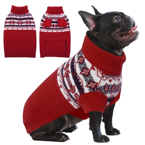 IECOii Christmas Dog Sweater for Medium Large Extra Large Dogs Halloween Turtleneck Dog Sweatshirt Knitted Warm Pet Winter Clothes,Red,M