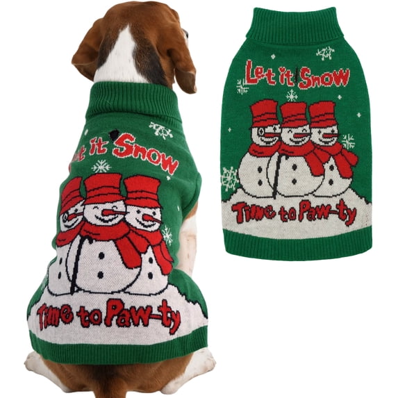 IECOii Christmas Dog Sweater with Leash Hole,Warm Soft Pullover Knitwear for Holiday,Snowman Pet Turtleneck for Medium Dogs,Green,XL