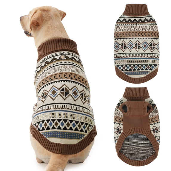 IECOii Cozy Dog Sweater for Large Dogs Soft Dog Sweater with Leash Hole Christmas Turtleneck Knitwear for Fall & Winter,Brown,3XL
