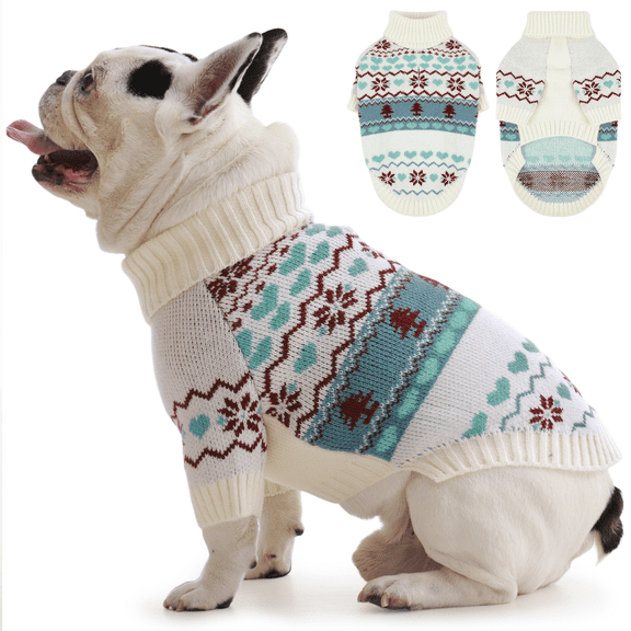IECOii Dog Sweater Christmas Warm Dog Sweaters for Medium Dogs Thick Knitted Turtleneck Dog Winter Vest,Beige,M