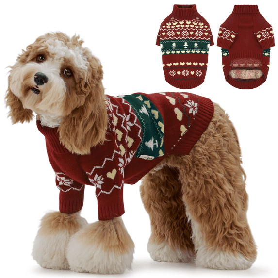 IECOii Dog Sweater Christmas Warm Dog Sweaters for Medium Dogs Thick Knitted Turtleneck Dog Winter Vest,Red,L
