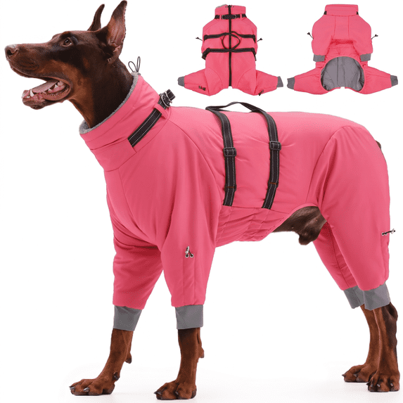 IECOii Full body Dog Winter Coat with Harness Built in Warm Fleece Dog Jacket with Handle Reflective Windproof Snowsuit for Medium Dogs,Pink,XL
