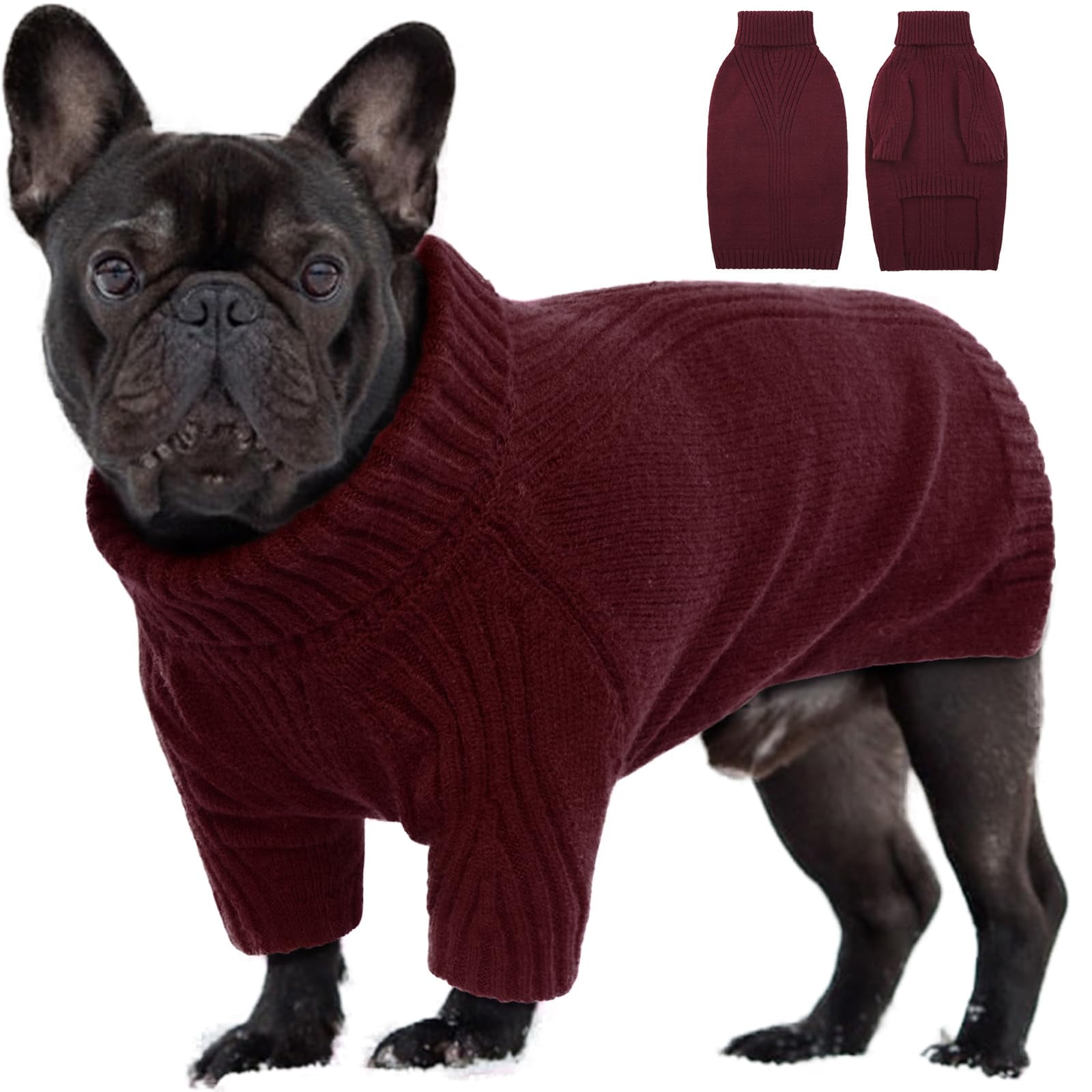 IECOii Large Dog Sweater Pet Dog Sweaters for Large Dogs Boy Thanksgiving Fall Doggie Sweatshirt Turtleneck Thick Warm Girl Dog Sweater Winter Knitwear Clothes for Corgi French Bulldog Wine Red L Walm...