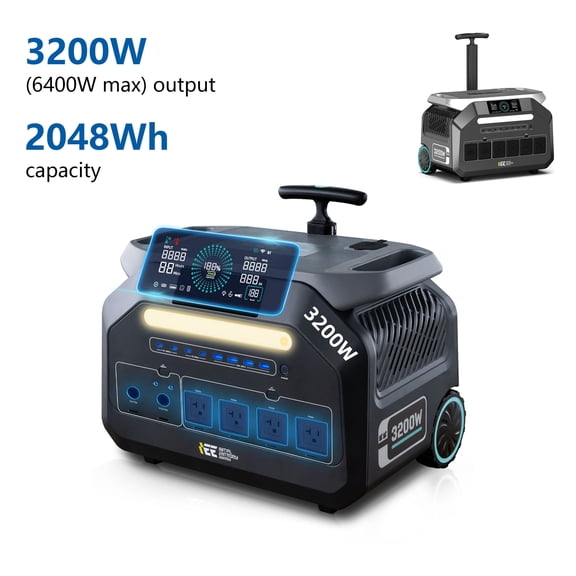 IEE 3200W Portable Power Station , 2048Wh Solar Generator, 1800W AC Charging & 1000W Solar Charging, LiFePO4 Battery Generator for Home Backup, Camping, RV, Emergencies (P3200 Power Station)