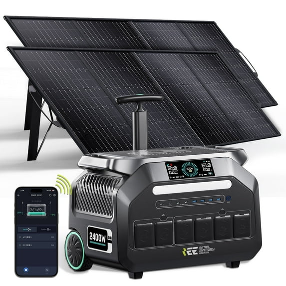 IEE P2400 Solar Generator 2048Wh with 200W Solar Panel, 2400W LiFePO4 Portable Power Station, Fast AC + Solar Charging in 0.9 Hr, 16 Outlets for Camping, RV, and Home Backup