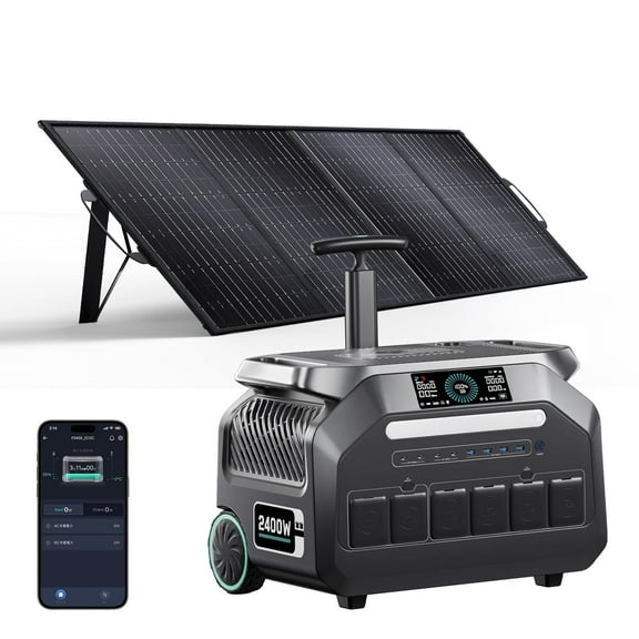 IEE P2400 Solar Generator, 2400W/2048Wh LiFePO4 Battery + 400W Panel - App Control, UPS Backup, 0.9H Fast Charge, Home & Outdoor Use