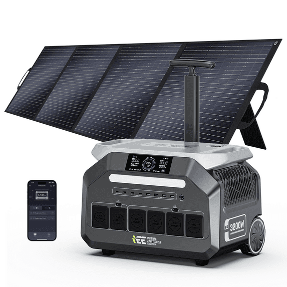IEE P3200 Solar Generator 3200W, 2048Wh LiFePO4 + 1x200W Panel, 0.6H Fast Charge, 16 Ports, RV Ready, App Control & UPS Backup for Home Emergency