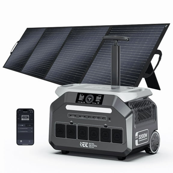 IEE P3200 Portable Solar Generator - 2048Wh 3200W with 1x200W Solar Panel, Home Backup Power Station for Emergencies, Camping