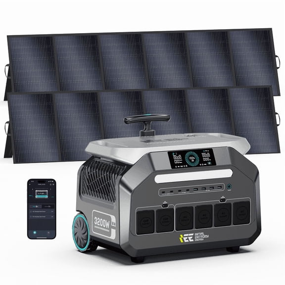 IEE P3200 Portable Solar Generator - 2048Wh 3200W with 2x500W Solar Panel, Home Backup Power Station for Emergencies, Camping