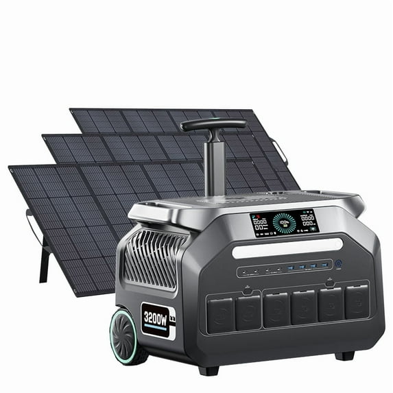 IEE P3200 Power station with 3X200W solar panel ,1 hour fast charging, 3200 peak,LiFePO₄ Battery,Emergency battery backup power for home and outdoor.