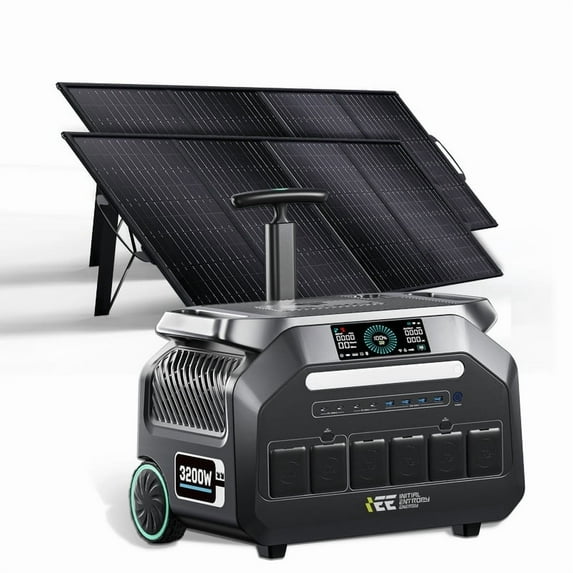 IEE P3200 Solar Generator with 2x200W Solar Panels, 2048Wh Portable Power Station 3200W (6400W Peak), 1-Hour Fast Charging, LiFePO₄ Battery, APP Control Backup Power for Home, Camping & RVs