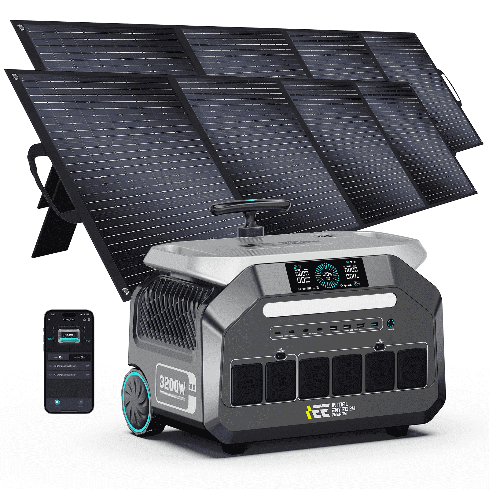 IEE P3200 Solar Generator 3200W/2048Wh LiFePO4 + 2x200W Panels｜0.6H ...