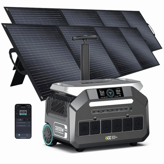 IEE P3200 Solar Power Station 3200W Output, 2048Wh + 2x200W Panels, 0.6H Ultra-Fast Charge, App-Controlled for Home & RV