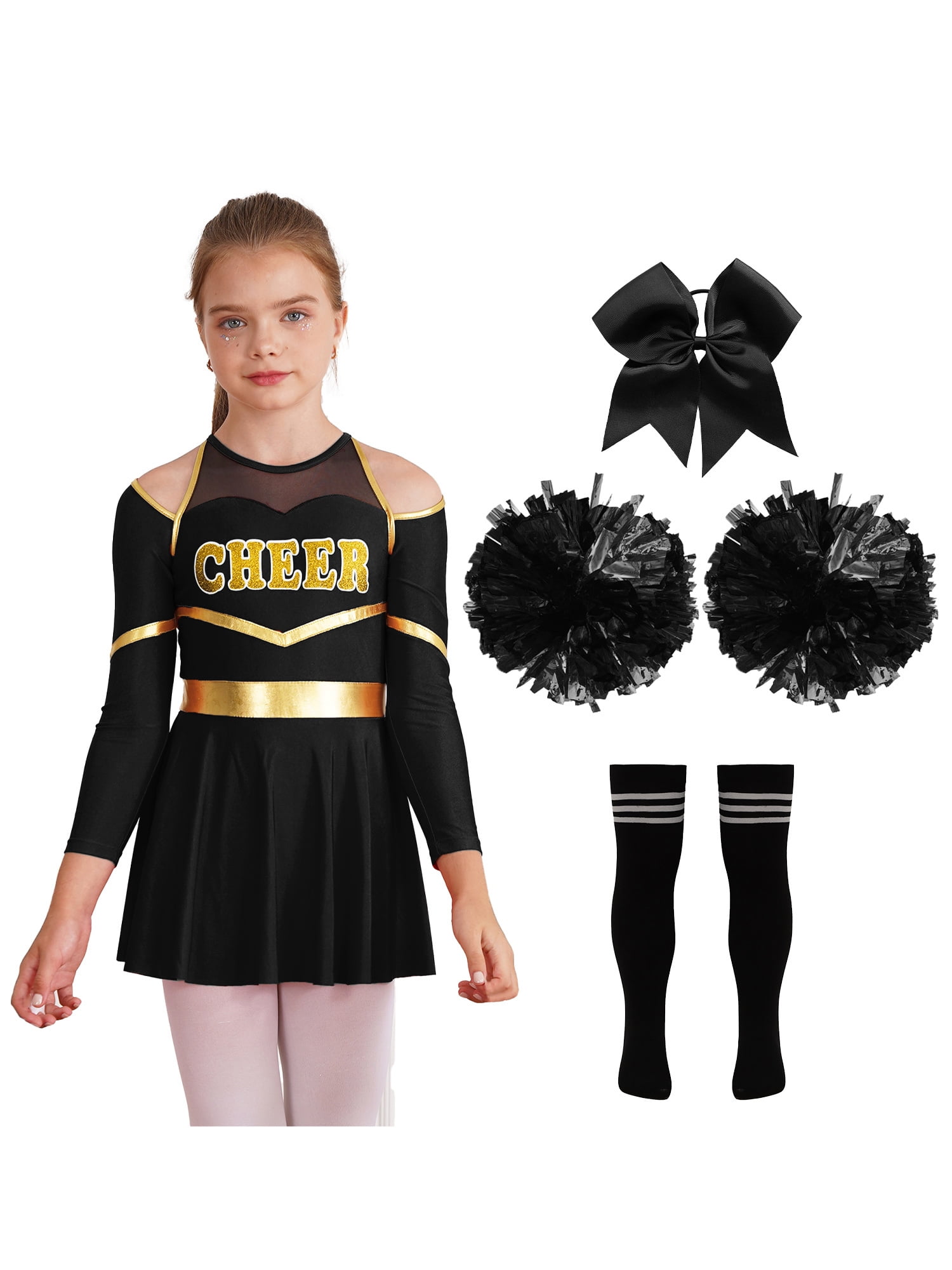 Kids Cheerleader Costume Dress – Includes Dress, Poms & Headband For Halloween, Party, Cosplay, Ages 3-12 - View #8