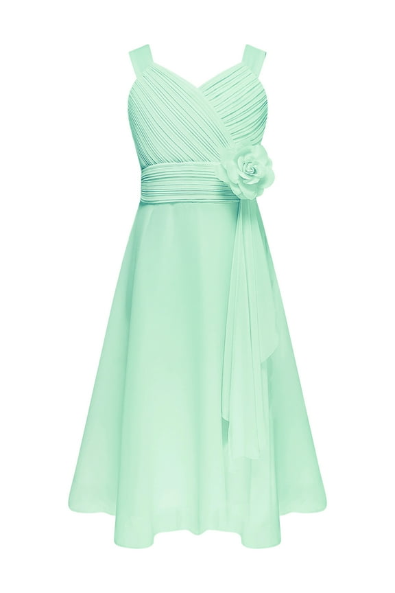 Girls Juniors Bridesmaids Dress Chiffon Elegant Flower Girl Dress Summer A Line Sundress Mint Green 10