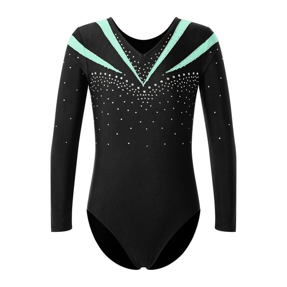 IEFIEL Girls Long Sleeve Dance Training Leotard Sparkle Glitters Gymnastics Workout Yoga Outfit Light Green 16
