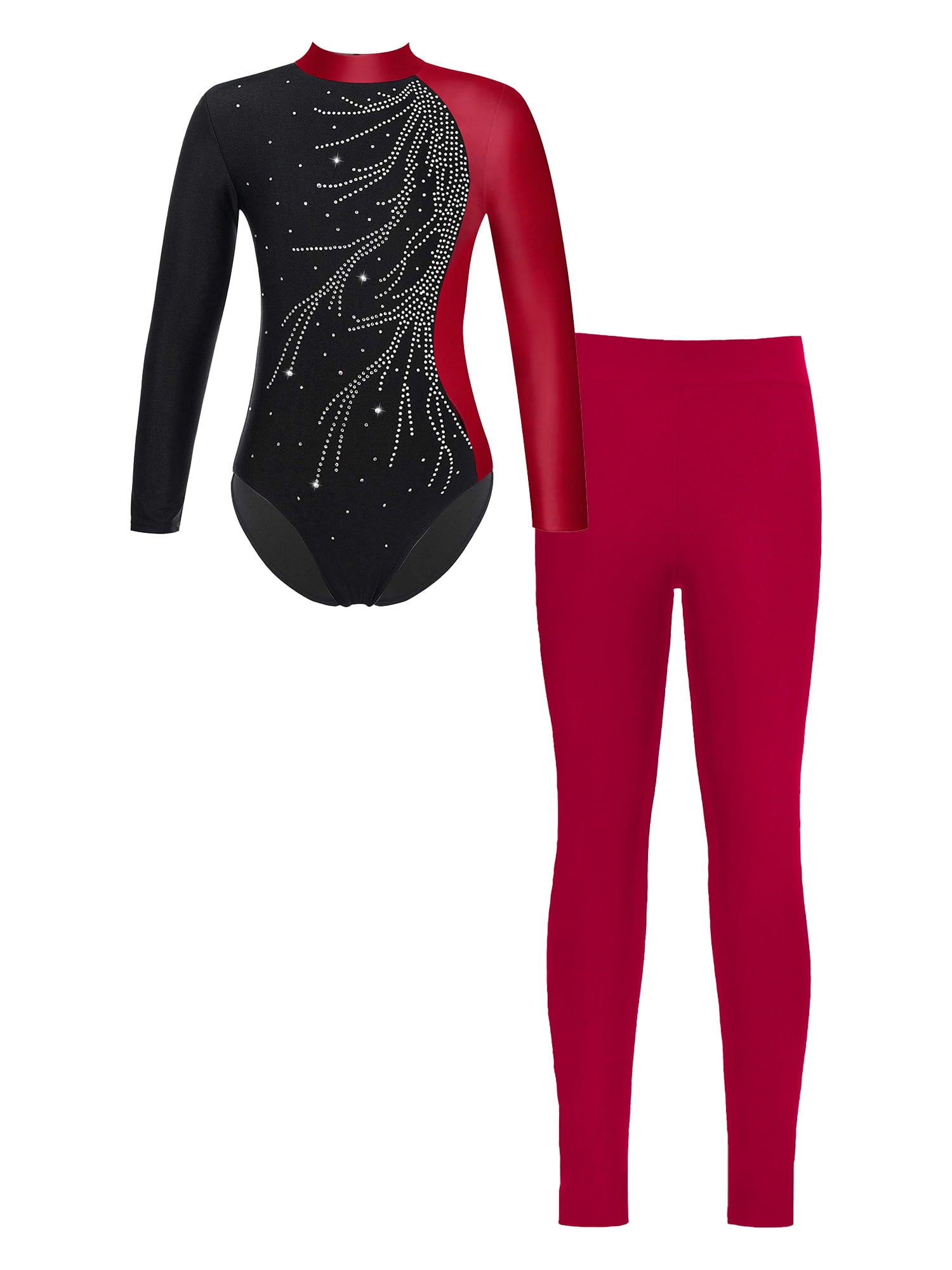 IEFIEL Girls Long Sleeve Sports Suit Contrast Color Shiny Rhinestone ...