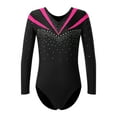 thumbnail image 1 of IEFIEL Girls Long Sleeves V Neck Shiny Glitters Gymnastics Dance Leotard,Sizes 6-16 Hot Pink-A 16, 1 of 5