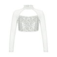 thumbnail image 1 of IEFIEL Girls Mesh Long Sleeve Crop Top Hollow Back Glittery Sequins T-shirt Tops for Ballet Modern Dance, 1 of 5