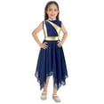 thumbnail image 1 of IEFIEL Girls Metallic Praise Dance Dress Chiffon Bronzing Cloth Patchwork Liturgical Worship Dance Costume Navy Blue 10, 1 of 7